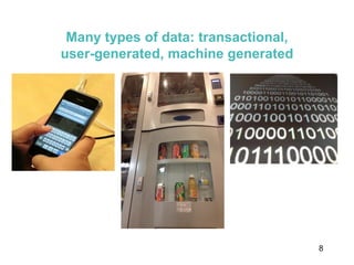 8
Many types of data: transactional,
user-generated, machine generated
 