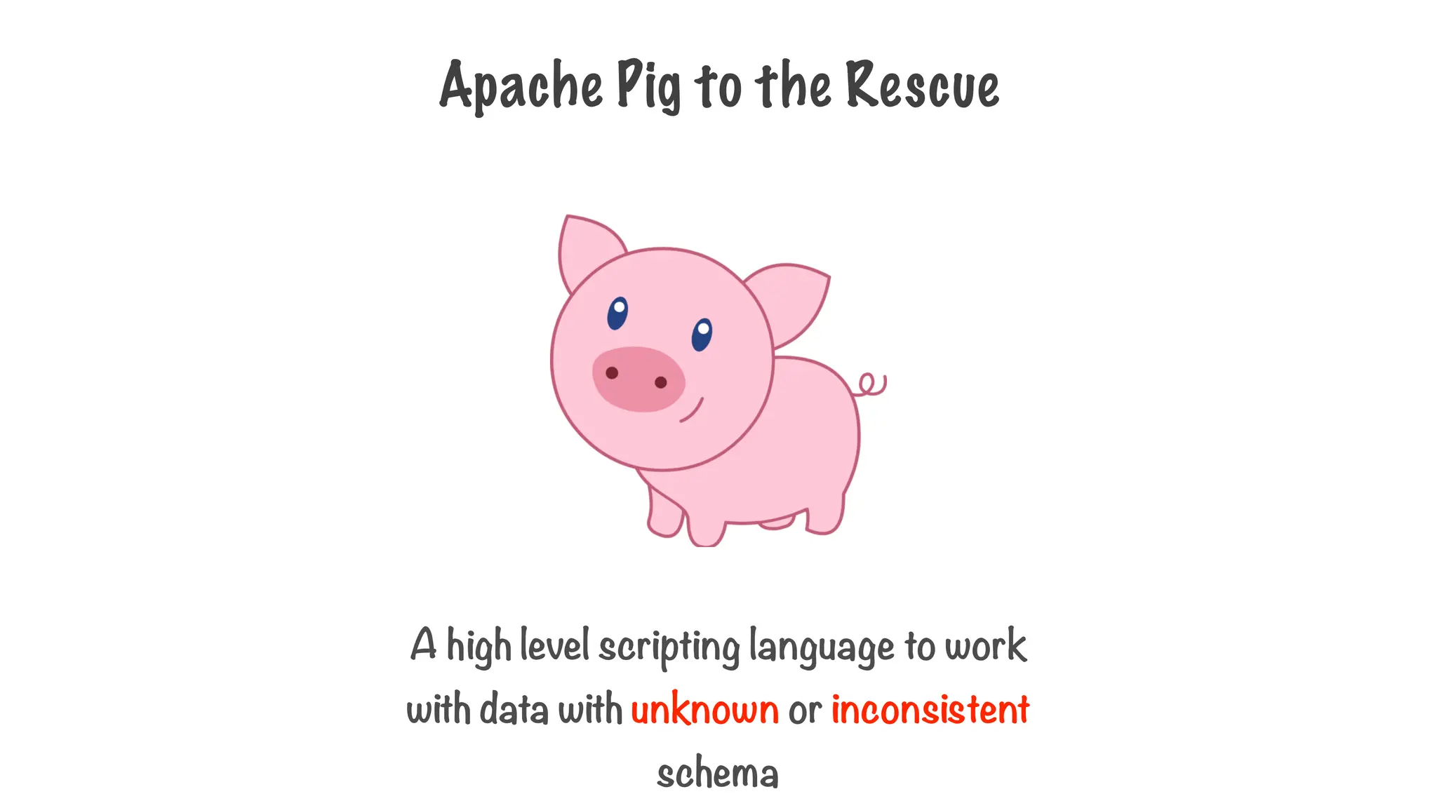 Apache Pig to the Rescue
A high level scripting language to work
with data with unknown or inconsistent
schema
 