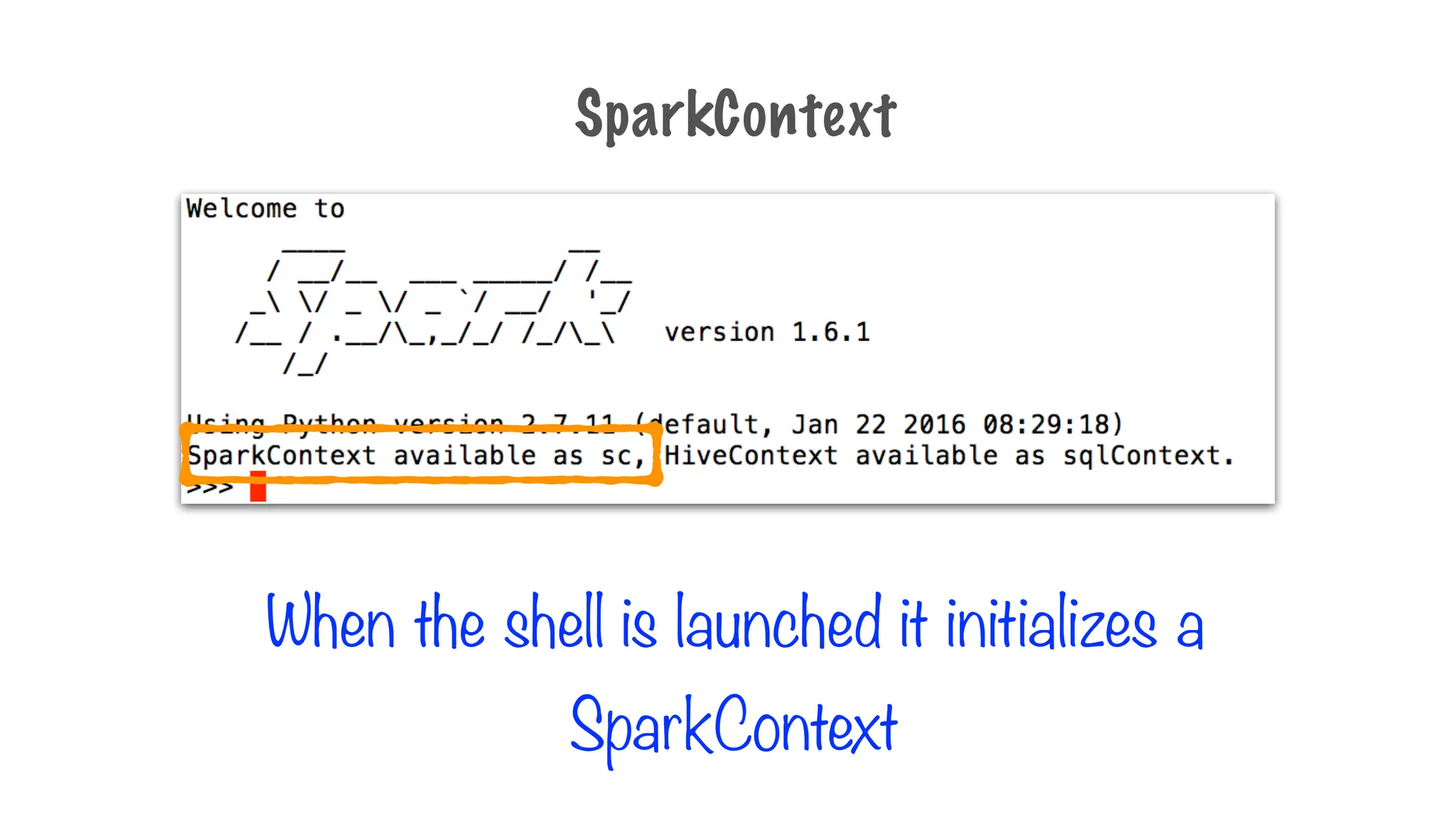 When the shell is launched it initializes a
SparkContext
SparkContext
 