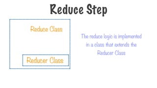 Reduce Class
Reducer Class
The reduce logic is implemented
in a class that extends the
Reducer Class
Reduce Step
 