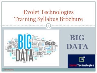 BIG
DATA
Evolet Technologies
Training Syllabus Brochure
www.etcoe.in
1
 