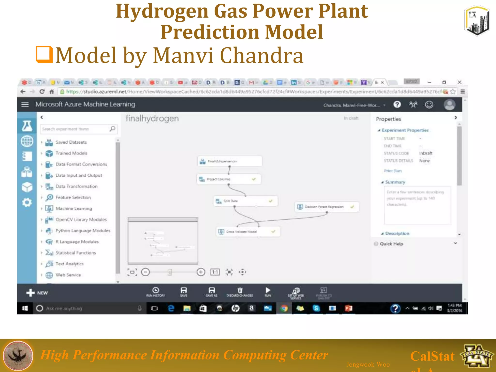 High Performance Information Computing Center
Jongwook Woo
CalStat
Hydrogen Gas Power Plant
Prediction Model
Model by Manvi Chandra
 
