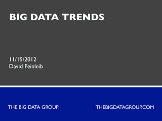 BIG DATA TRENDS



11/15/2012
David Feinleib




THE BIG DATA GROUP   THEBIGDATAGROUP.COM
 