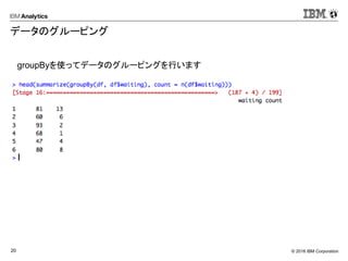 © 2016 IBM Corporation20
データのグルーピング
groupByを使ってデータのグルーピングを行います
 