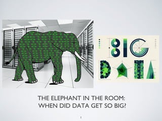 1
THE ELEPHANT IN THE ROOM:
WHEN DID DATA GET SO BIG?
 