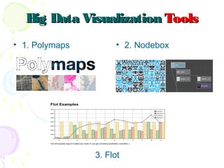 Big Data VisualizationBig Data Visualization ToolsTools
• 1. Polymaps
3. Flot
• 2. Nodebox
 