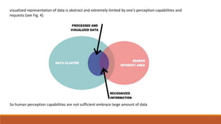 visualized representation of data is abstract and extremely limited by one’s perception capabilities and
requests (see Fig. 4).
So human perception capabilities are not sufficient embrace large amount of data
 
