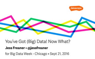 Jess Freaner • @jessfreaner
You’ve Got (Big) Data! Now What?
for Big Data Week - Chicago • Sept 21, 2016
 