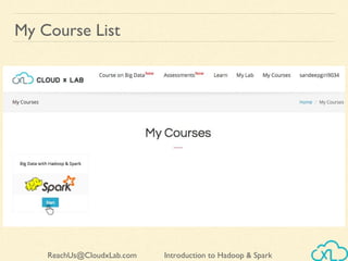 Introduction to Hadoop & SparkReachUs@CloudxLab.com
My Course List
 