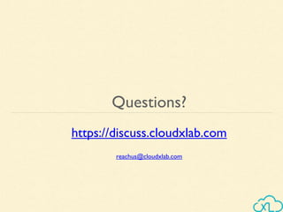Questions?
https://discuss.cloudxlab.com
reachus@cloudxlab.com
 