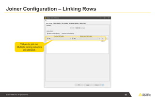 © 2021 KNIME AG. All rights reserved.
Values to join on.
Multiple joining columns
are allowed.
Joiner Configuration – Linking Rows
80
 