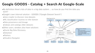 •By definition there's lots of data in a big data system ... so how do you find the data you
want?
•Google's own internal ...