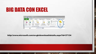 BIG DATA CON EXCEL
http://www.microsoft.com/en-gb/download/details.aspx?id=37134
 