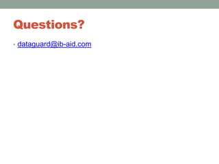 FBDataGuarddoes all above things…Watches database files, volumes, deltas, performs and checks backups in the right wayVerifies metadata, data and indicesWatches for errors, limits and wrong versionsSends alerts and recommendations
