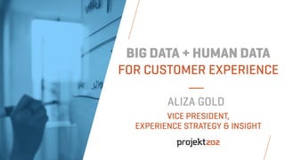 BIG DATA + HUMAN DATA
FOR CUSTOMER EXPERIENCE
ALIZA GOLD
VICE PRESIDENT,
EXPERIENCE STRATEGY & INSIGHT
 