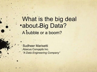 What is the big deal
about Big Data?
A bubble or a boom?

Sudheer Marisetti
Abacus Concepts Inc.
“A Data Engineering Company”
 