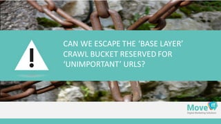 CAN	
  WE	
  ESCAPE	
  THE	
  ‘BASE	
  LAYER’	
  
CRAWL	
  BUCKET	
  RESERVED	
  FOR	
  
‘UNIMPORTANT’	
  URLS?
 