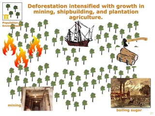 20 
mining 
Deforestation intensified with growth in 
mining, shipbuilding, and plantation 
boiling sugar 
agriculture. 
Population & 
Environment 
 