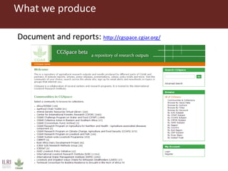 Introduction to ILRI’s ‘big five’ knowledge sharing and communication tools