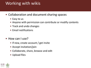 Introduction to ILRI’s ‘big five’ knowledge sharing and communication tools