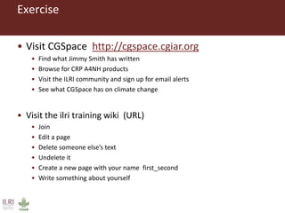 Introduction to ILRI’s ‘big five’ knowledge sharing and communication tools