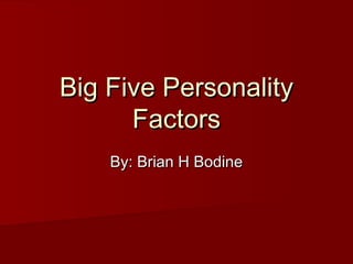 Big Five Personality
      Factors
    By: Brian H Bodine
 