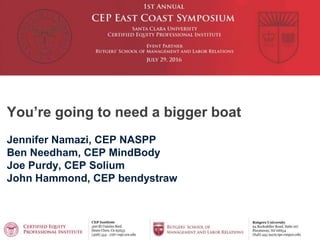 You’re going to need a bigger boat
Jennifer Namazi, CEP NASPP
Ben Needham, CEP MindBody
Joe Purdy, CEP Solium
John Hammond, CEP bendystraw
 