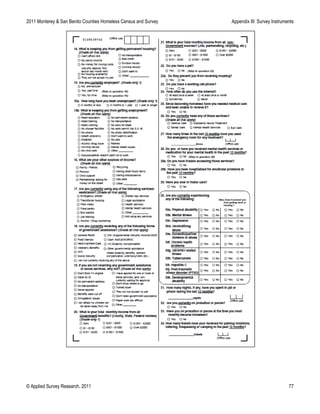 2011 Monterey & San Benito Counties Homeless Census and Survey Appendix III: Survey Instruments
© Applied Survey Research, 2011 77
 