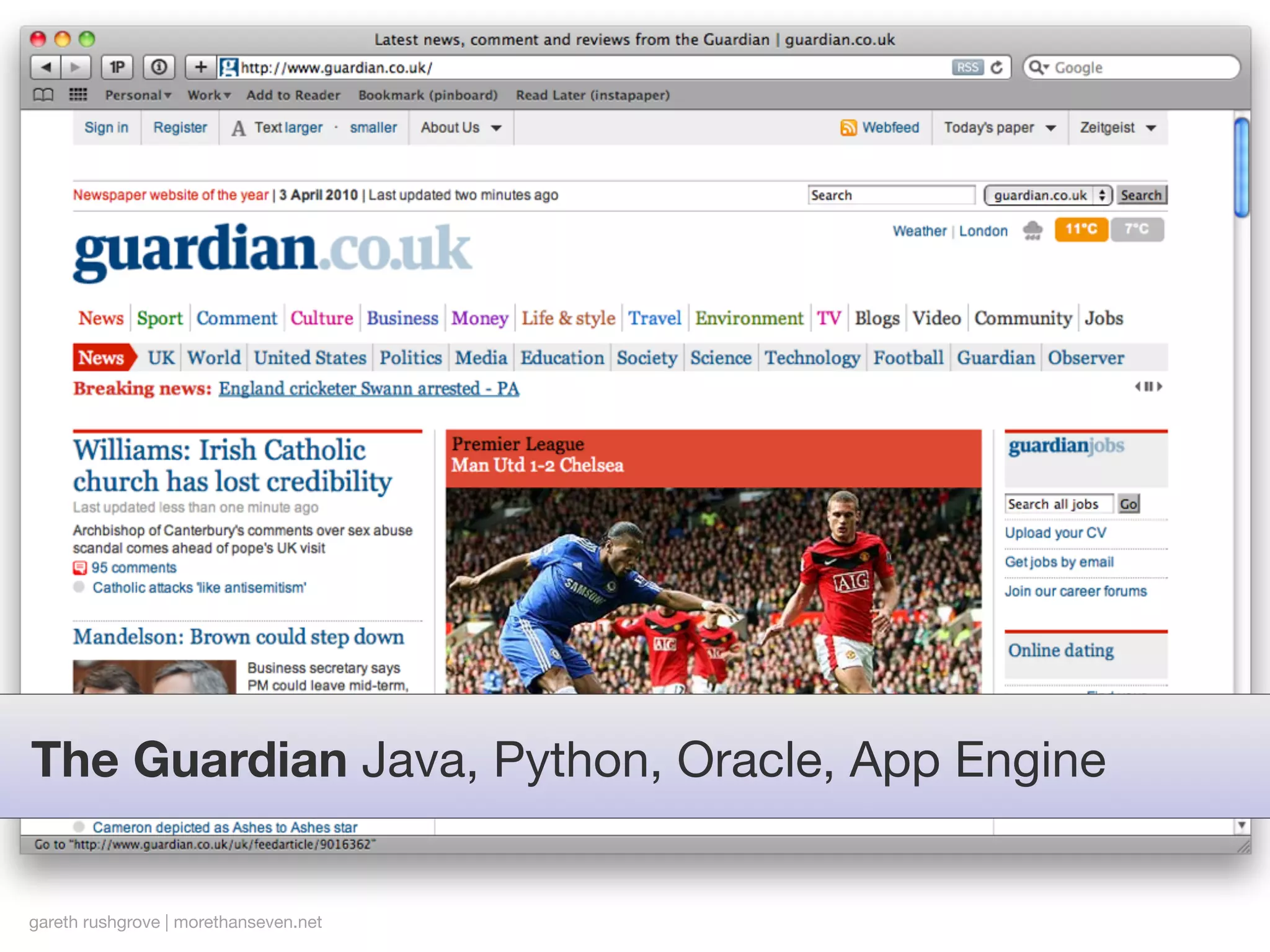 The Guardian Java, Python, Oracle, App Engine


gareth rushgrove | morethanseven.net
 