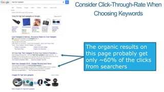 Consider Click-Through-Rate When
Choosing Keywords
But, the organic results
here are likely getting
100% of the clicks
 