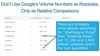 Google Trends is Good for Volume Comparison
“Champagne flutes” is
likely ~5-10X the
volume of “toasting
flutes”
 