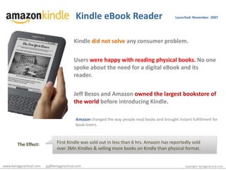Kindle eBook Reader<br />Launched: November  2007<br />Kindle did not solve any consumer problem.<br />Users were happy wi...