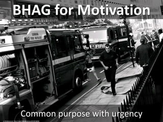 BHAG for Motivation
Common purpose with urgency
cc: thirtyfootscrew - https://www.flickr.com/photos/8519457@N04
 