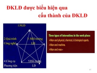 ĐKLĐ được biểu hiện qua 5 yếu tố
đặc trưng cấu thành của ĐKLĐ
61
 