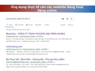 Ứng dụng thực tế vào các website đang hoạt
động online
 