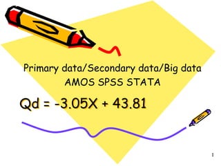 Qd = -3.05X + 43.81
Primary data/Secondary data/Big data
AMOS SPSS STATA
1
 