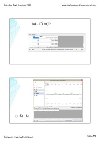 Bài giảng Revit Structure 2015 www.facebook.com/hoanganhtraining
Company: www.huytraining.com
TẢI - TỔ HỢP
CHẤT TẢI
Loại tải
Lực tập trung vào nút/lực phân bố đều
Trang 110
 