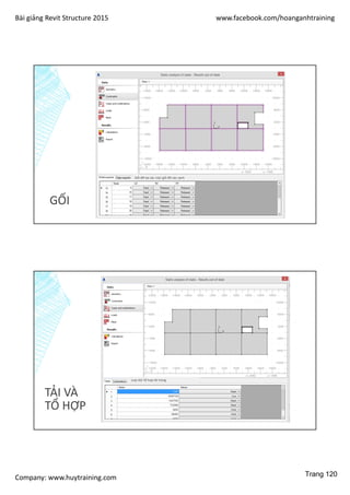 Bài giảng Revit Structure 2015 www.facebook.com/hoanganhtraining
Company: www.huytraining.com
GỐI
Gối đỡ tại các nút/ gối đỡ các cạnh
TẢI VÀ
TỔ HỢP
Loại tải/ tổ hợp tải trọng
Trang 120
 