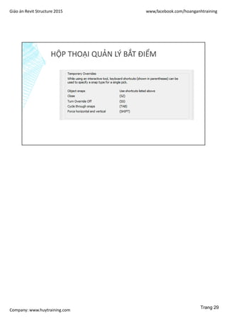 Giáo án Revit Structure 2015 www,facebook.com/hoanganhtraining
Company: www.huytraining.com
HỘP THOẠI QUẢN LÝ BẮT ĐIỂM
Trang 29
 