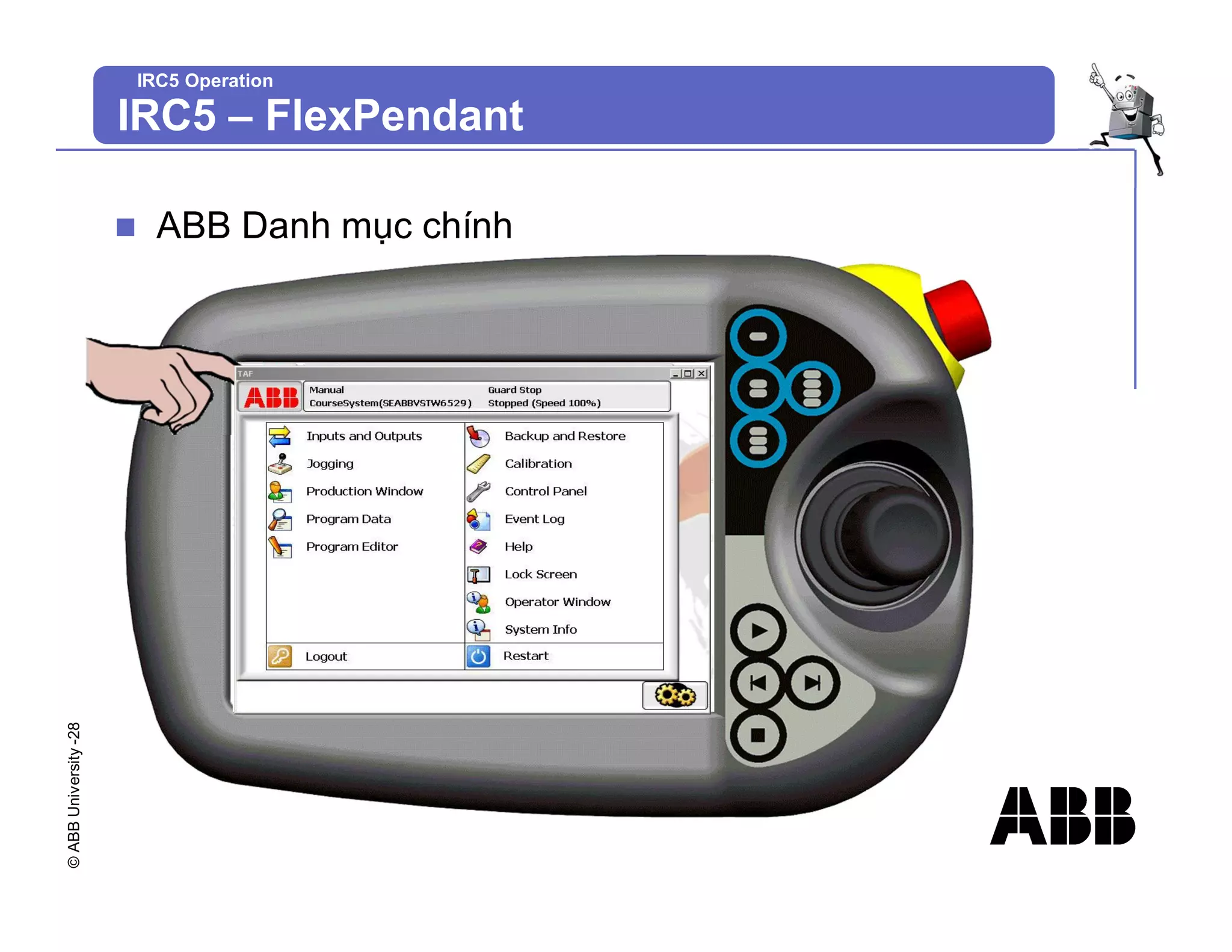 ©
ABB
University
-28
IRC5 Operation
n ABB Danh mục chính
IRC5 – FlexPendant
 