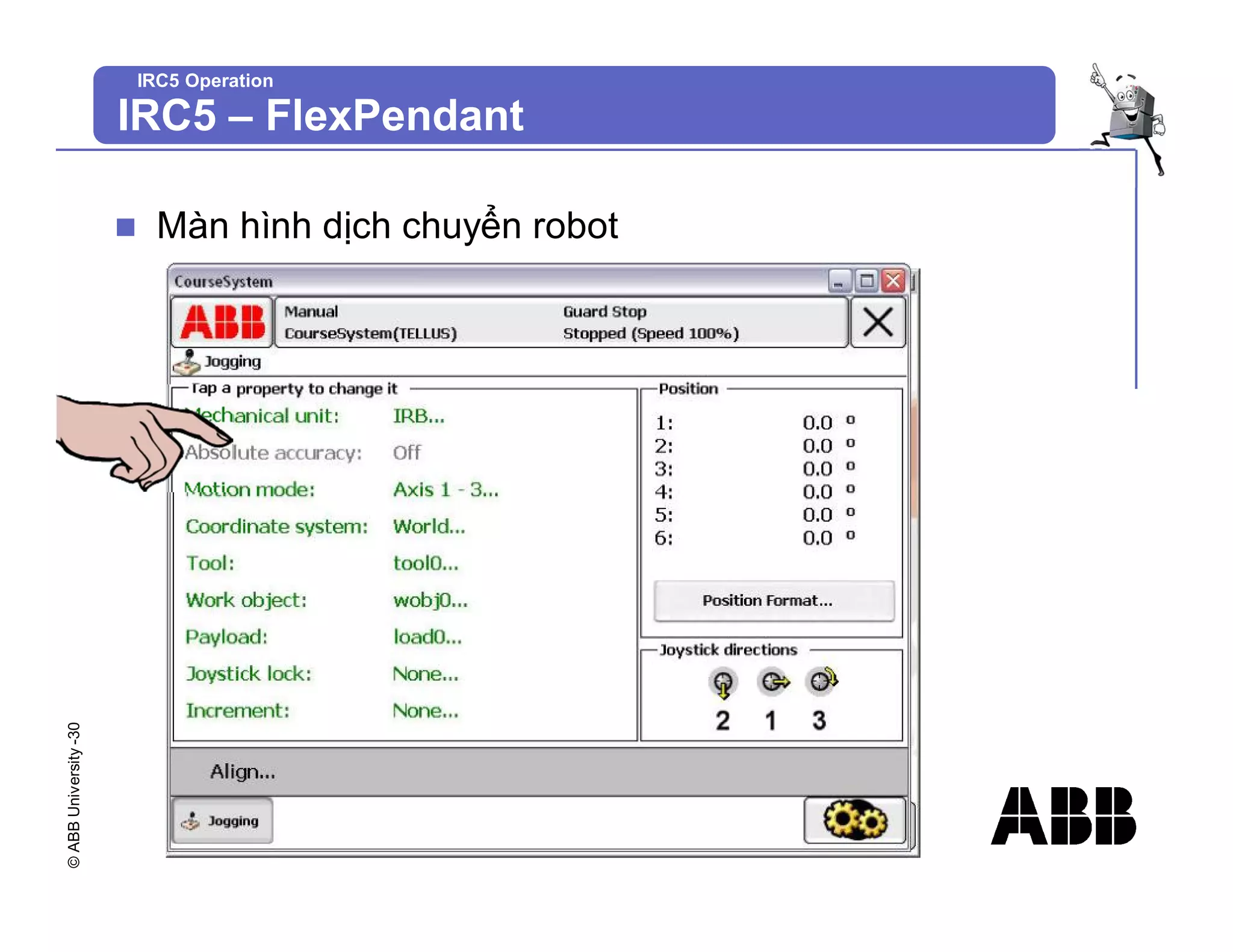 ©
ABB
University
-30
IRC5 Operation
n Màn hình dịch chuyển robot
IRC5 – FlexPendant
 