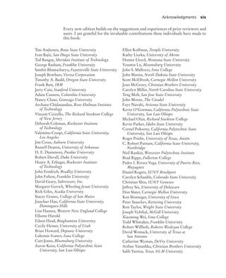 Acknowledgments xix
Every new edition builds on the suggestions and experiences of prior reviewers and
users. I am grateful for the invaluable contributions these individuals have made to
this book:
Tim Andersen, Boise State University
Ivan Bajic, San Diego State University
Ted Bangay, Sheridan Institute of Technology
George Basham, Franklin University
Sambit Bhattacharya, Fayetteville State University
Joseph Bowbeer, Vizrea Corporation
Timothy A. Budd, Oregon State University
Frank Butt, IBM
Jerry Cain, Stanford University
Adam Cannon, Columbia University
Nancy Chase, Gonzaga University
Archana Chidanandan, Rose-Hulman Institute
of Technology
Vincent Cicirello, The Richard Stockton College
of New Jersey
Deborah Coleman, Rochester Institute
of Technology
Valentino Crespi, California State University,
Los Angeles
Jim Cross, Auburn University
Russell Deaton, University of Arkansas
H. E. Dunsmore, Purdue University
Robert Duvall, Duke University
Henry A. Etlinger, Rochester Institute
of Technology
John Fendrich, Bradley University
John Fulton, Franklin University
David Geary, Sabreware, Inc.
Margaret Geroch, Wheeling Jesuit University
Rick Giles, Acadia University
Stacey Grasso, College of San Mateo
Jianchao Han, California State University,
Dominguez Hills
Lisa Hansen, Western New England College
Elliotte Harold
Eileen Head, Binghamton University
Cecily Heiner, University of Utah
Brian Howard, Depauw University
Lubomir Ivanov, Iona College
Curt Jones, Bloomsburg University
Aaron Keen, California Polytechnic State
University, San Luis Obispo
Elliot Koffman, Temple University
Kathy Liszka, University of Akron
Hunter Lloyd, Montana State University
Youmin Lu, Bloomsburg University
John S. Mallozzi, Iona College
John Martin, North Dakota State University
Scott McElfresh, Carnegie Mellon University
Joan McGrory, Christian Brothers University
Carolyn Miller, North Carolina State University
Teng Moh, San Jose State University
John Moore, The Citadel
Faye Navabi, Arizona State University
Kevin O’Gorman, California Polytechnic State
University, San Luis Obispo
Michael Olan, Richard Stockton College
Kevin Parker, Idaho State University
Cornel Pokorny, California Polytechnic State
University, San Luis Obispo
Roger Priebe, University of Texas, Austin
C. Robert Putnam, California State University,
Northridge
Neil Rankin, Worcester Polytechnic Institute
Brad Rippe, Fullerton College
Pedro I. Rivera Vega, University of Puerto Rico,
Mayaguez
Daniel Rogers, SUNY Brockport
Carolyn Schauble, Colorado State University
Christian Shin, SUNY Geneseo
Jeffrey Six, University of Delaware
Don Slater, Carnegie Mellon University
Ken Slonneger, University of Iowa
Peter Stanchev, Kettering University
Ron Taylor, Wright State University
Joseph Vybihal, McGill University
Xiaoming Wei, Iona College
Todd Whittaker, Franklin University
Robert Willhoft, Roberts Wesleyan College
David Womack, University of Texas at
San Antonio
Catherine Wyman, DeVry University
Arthur Yanushka, Christian Brothers University
Salih Yurttas, Texas A&M University
bj4_fm.fm Page xix Saturday, November 7, 2009 12:01 PM
 