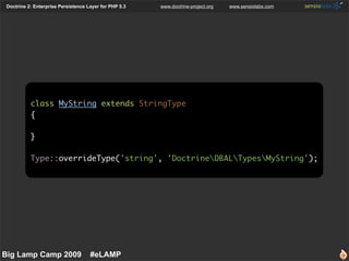 Doctrine 2: Enterprise Persistence Layer for PHP 5.3   www.doctrine-project.org   www.sensiolabs.com




           class ...