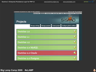 Doctrine 2: Enterprise Persistence Layer for PHP 5.3   www.doctrine-project.org   www.sensiolabs.com




Big Lamp Camp 200...