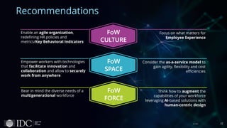 © IDC 22
Recommendations
Enable an agile organization,
redefining HR policies and
metrics/Key Behavioral Indicators
Focus ...