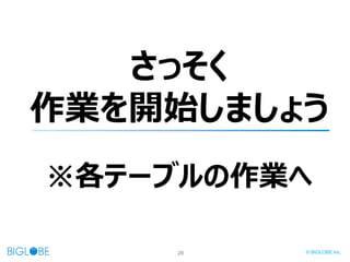 28 © BIGLOBE Inc.
さっそく
作業を開始しましょう
※各テーブルの作業へ
 