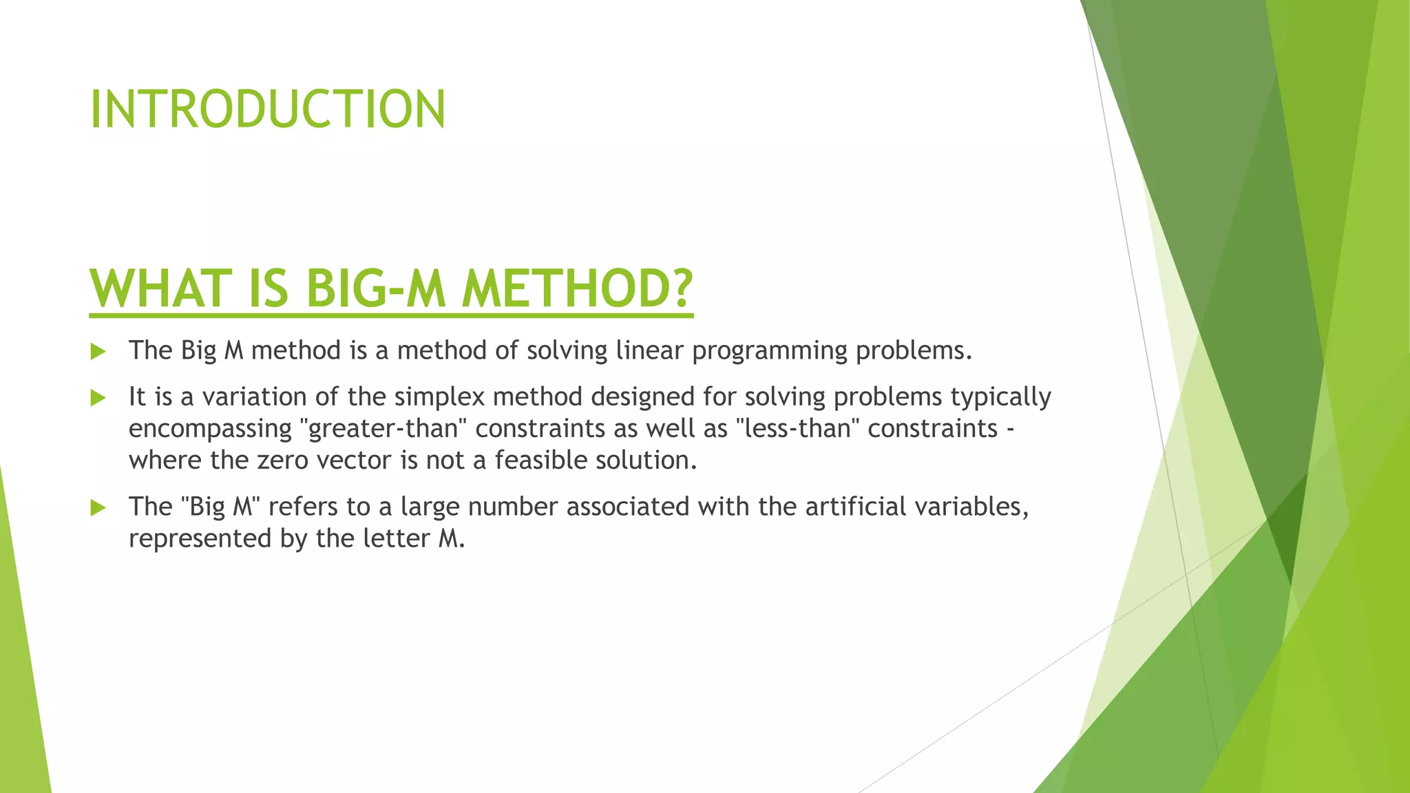 Big-M Method Presentation | PPTX