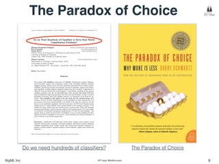 BigML Inc API days Mediterranea 9
The Paradox of Choice
Do we need hundreds of classiﬁers? The Paradox of Choice
 
