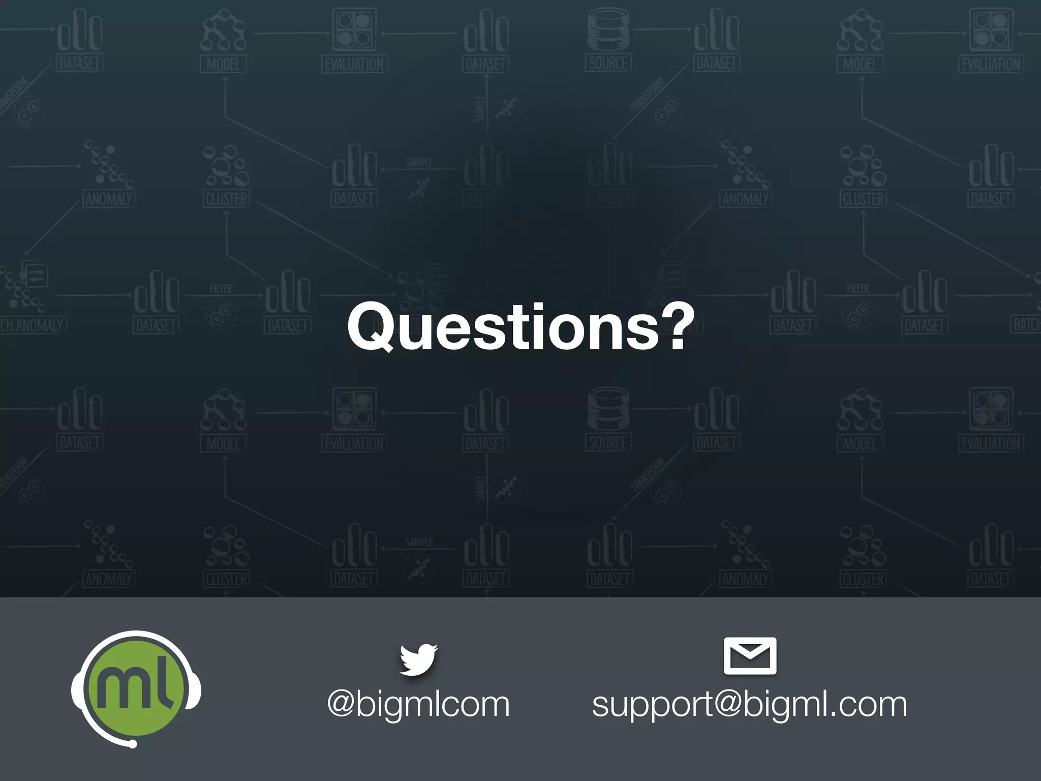 Questions?
@bigmlcom support@bigml.com
 