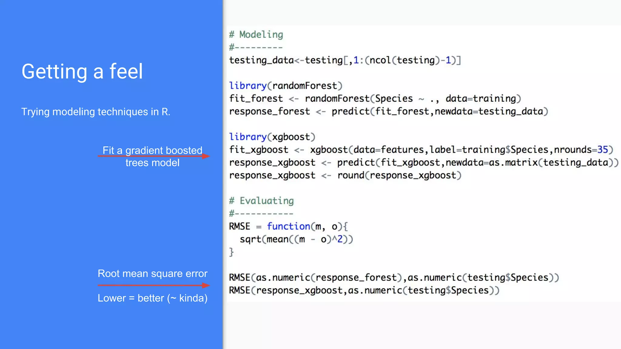 Reduce the problem
● Tradeoff : Time to market VS Loss of accuracy
● Sample data
○ Is random actually what you want?
■ Keep label distributions
■ Keep important features distributions
● Test everything you believe worthy
○ Choose model
○ Choose features (important when you go big)
■ Leave the “boarder” significant ones in
○ Test different parameter configurations (you’ll need to validate your choice later)
Remember : This isn’t your production model. You’re only getting a sense of the data for now.
 